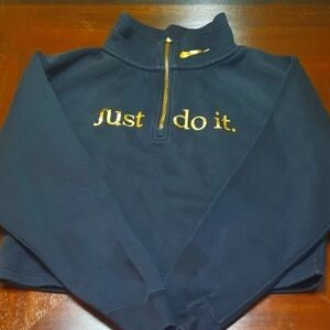 Nike Sportswear Shine Quarter Zip Crop Pullover Black Funnel Neck  JUST DO IT